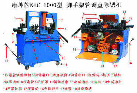 KTCS-1500青岛康坤脚手架钢管调直除锈刷漆机